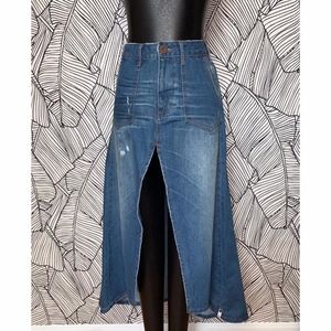 High Waist Midi Skirt w/Front Slit